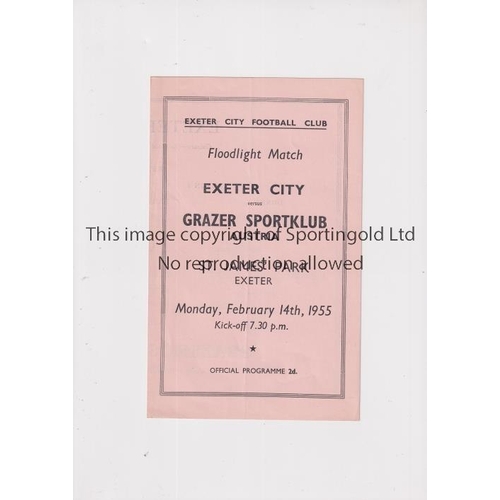 152 - EXETER CITY     Programme for the home Friendly v Grazer Sportklub 14/2/1955, slight vertical crease... 