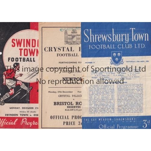 156 - EXETER CITY     Three away programmes in season 1954/5 v Shrewsbury, Crystal Palace and Swindon, pun... 