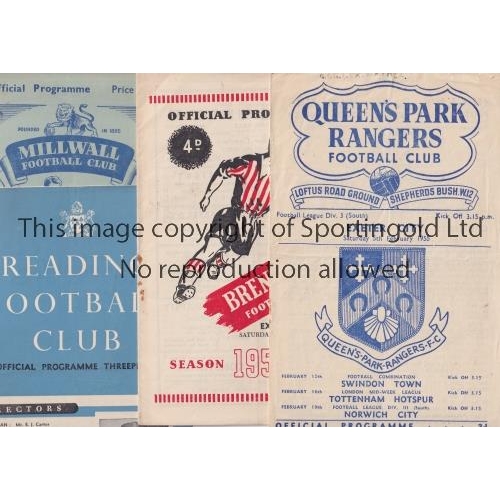 157 - EXETER CITY     Four away programmes in season 1954/5 v QPR, small writing on the cover, Brentford, ... 