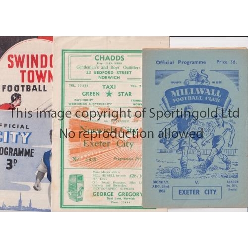 159 - EXETER CITY     Set of 25 away programmes for season 1955/6 including 23 League, Norwich, score on c... 