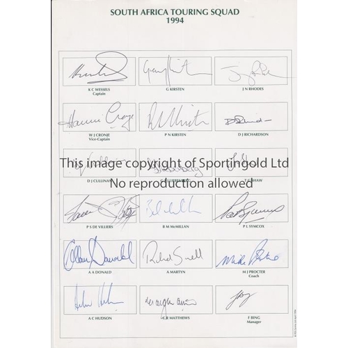 166 - SOUTH AFRICA CRICKET AUTOGRAPHS        Twenty seven autographs: South Africa Touring Team UK Tour 19... 