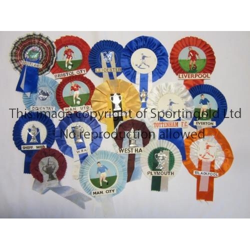 19 - FOOTBALL ROSETTES     Seventeen rosettes from the 1960's including Tottenham, Scotland, Man. City, L... 