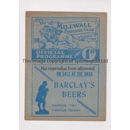 24 - MILLWALL V WALSALL 1937     Programme for the League match at Millwall 20/3/1937, very slight wear o... 