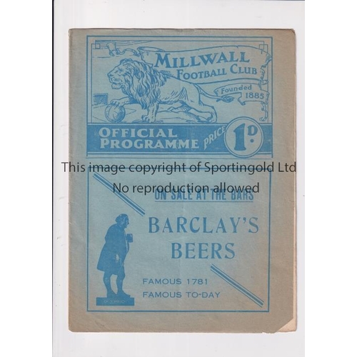 26 - MILLWALL V FULHAM 1937 FA CUP     Programme for the tie at Millwall 16/1/1937, very small paper loss... 