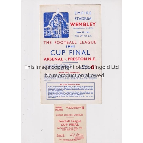 27 - FOOTBALL LEAGUE WAR CUP FINAL 1941       Programme and ticket for Arsenal v Preston North End, very ... 