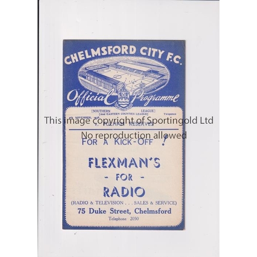 28 - FULHAM     Programme for the away Friendly v Chelmsford City 5/11/1938.     Good