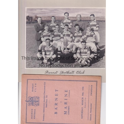 29 - 1946 AMATEUR CUP SEMI-FINAL AT DULWICH HAMLET / BARNET       Programme for Barnet v Marine 30/3/1946... 