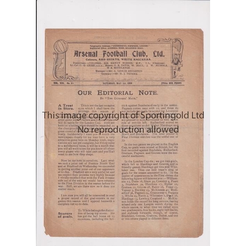 31 - ARSENAL     Programme for the home League match v Bradford Park Avenue 1/5/1920, very slightly worn ... 