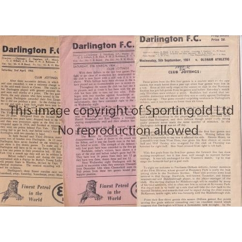 4 - DARLINGTON      Nine home programmes: 51/2 v Oldham, season written on the cover and minor paper los... 