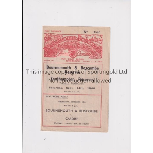 42 - BOURNEMOUTH V SOUTHAMPTON 1946      Programme for the Football Combination match at Bournemouth 14/9... 