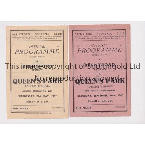 43 - BRENTFORD V QPR      Two programmes for Football Combination matches at Brentford 14/9/1946 and sing... 