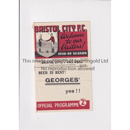 45 - BRISTOL CITY V MILLWALL 1948       Programme for the League match Bristol City 8/9/1948, very slight... 