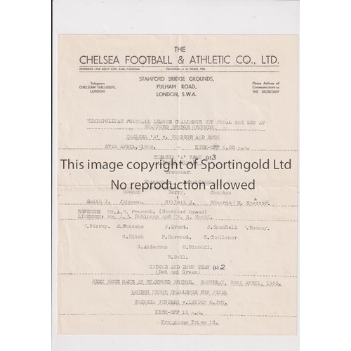 48 - CHELSEA     Single sheet programme for the Met. League Cup Final v Windsor & Eton 27/4/1955, slightl... 