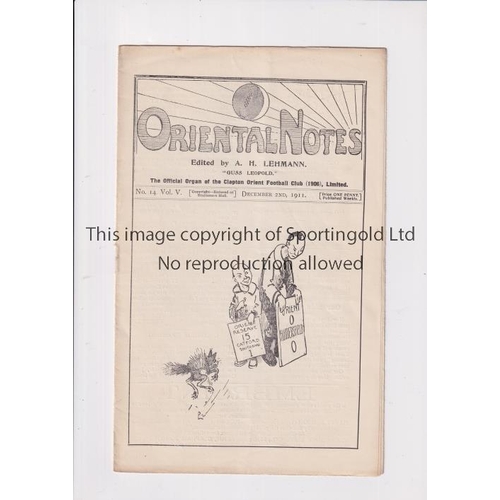 53 - CLAPTON ORIENT V BLACKPOOL 1911     Programme for the League match at Clapton Orient 11/12/1911, sli... 