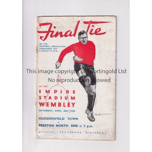 67 - 1938 FA CUP FINAL      Programme for Huddersfield Town v Preston North End. Rusty staples, cover is ... 