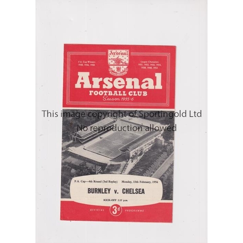 712 - CHELSEA V BURNLEY 1956 FA CUP AT ARSENAL     Programme for the 3rd Replay tie on 13/2/1956.    Gener... 