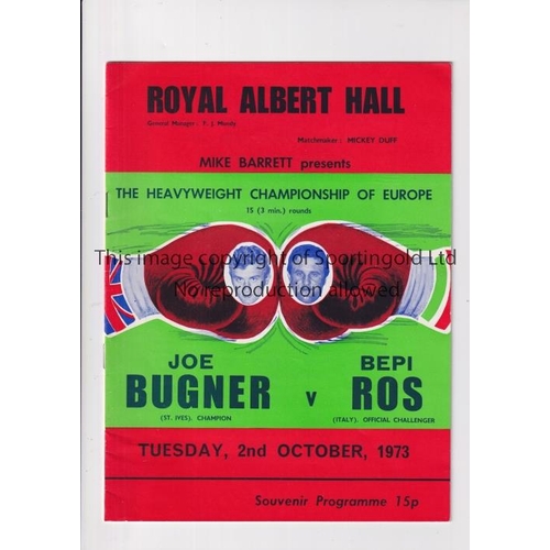 714 - BOXING / JOE BUGNER      Programme for the European Championship fight v Bepi Ros 2/10/1973 at the R... 