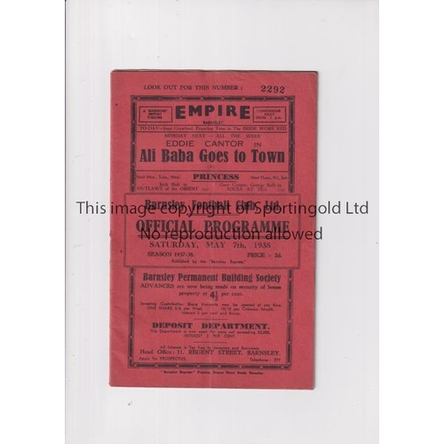 717 - BARNSLEY V NOTTINGHAM FOREST 1938        Programme for the League match at Barnsley 7/5/1938, slight... 