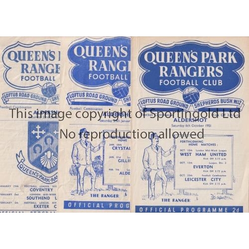 721 - QPR V ALDERSHOT         Ten programmes Football Combination matches at Rangers: 51/2, 52/3, 54/5, 57... 