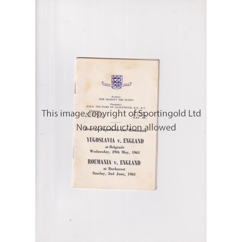 76 - ENGLAND               Official tour joint itinerary for England away matches v. Yugoslavia 29/5/1963... 