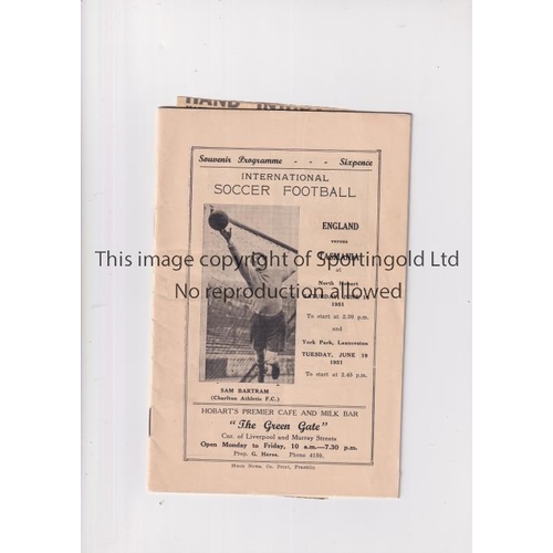 81 - ENGLAND      Items relating to the England XI away match v Tasmania at North Hobart 16/6/1951 which ... 