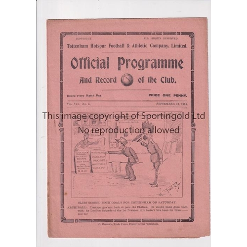 93 - TOTTENHAM HOTSPUR        Gatefold programme for the home League match v Burnley 19/9/1914.    Genera... 