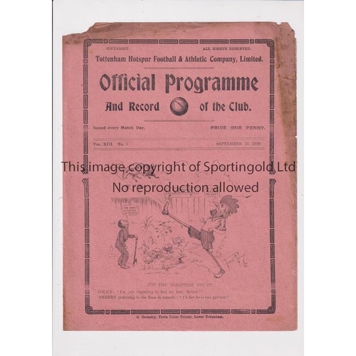 94 - TOTTENHAM HOTSPUR        Programme for the home London Combination match v Brentford 11/9/1920, smal... 