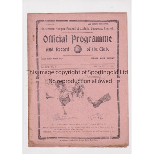 95 - TOTTENHAM HOTSPUR        Programme for the home League match v Aston Villa 18/9/1920, slight ageing ... 