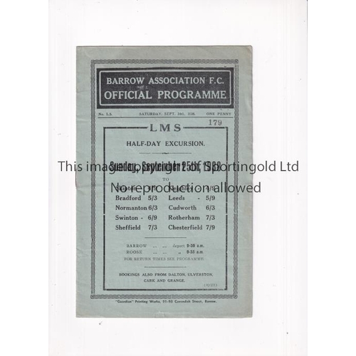 103 - 1938 BARROW V OLDHAM ATHLETIC   Programme for the League game at Holker Street on 24/9/38. Minor edg... 