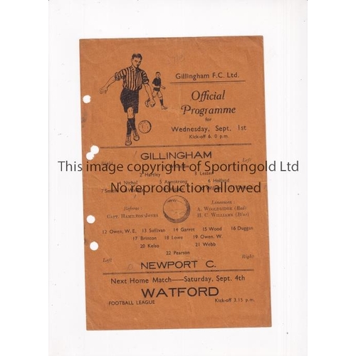 107 - 1937 GILLINGHAM V NEWPORT COUNTY   Single sheet for the game at Priestfield on 1/9/37. Several punch... 