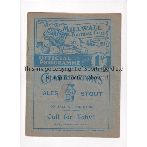 1498 - MILLWALL V NEWPORT COUNTY 1937      Programme for the League match at Millwall 18/9/1937, very sligh... 