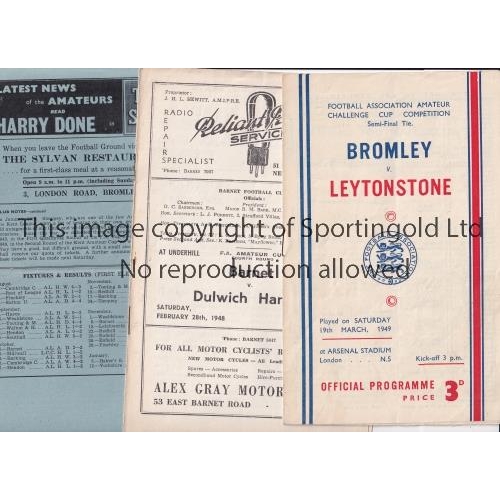 1500 - NON-LEAGUE PROGRAMMES     Four programmes including 1949 Amateur Cup S-F at Arsenal FC, Bromley v Le... 