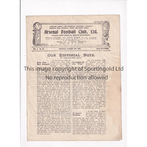 247 - ARSENAL      Programme for the home League match v Chelsea 14/1/1922, slightly creased.     Generall... 