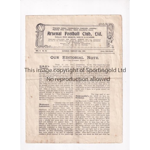 250 - ARSENAL      Programme for the home F.A. Cup tie v Leicester City 18/2/1922, horizontal fold and pun... 