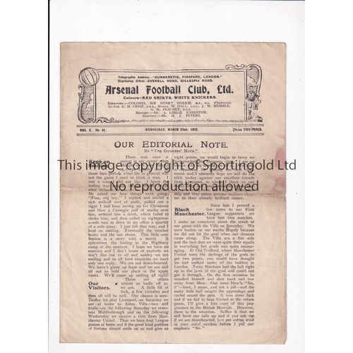 251 - ARSENAL      Programme for the home League match v Liverpool 22/3/1922, horizontal fold and slightly... 