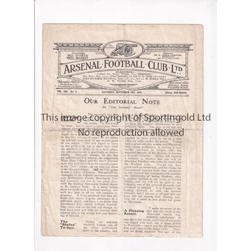 252 - ARSENAL      Programme for the home League match v Sheffield United 20/9/1924, folded and slightly w... 