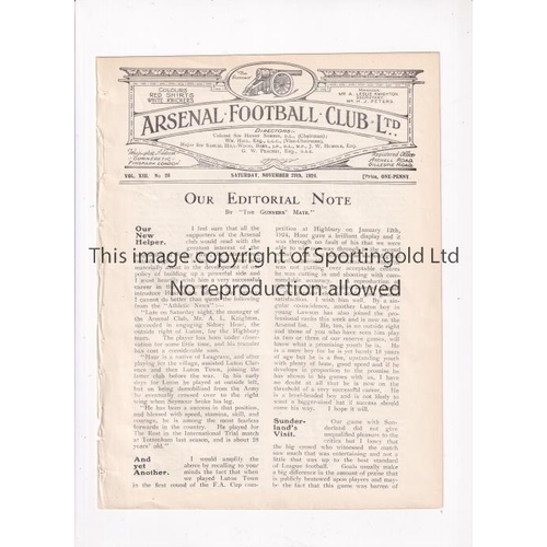 254 - ARSENAL      Programme for the home London Combination match v Fulham 29/11/1924, ex-binder.    Gene... 