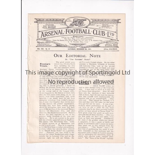 255 - ARSENAL      Programme for the home League match v Preston North End 6/12/1924, ex-binder.    Genera... 