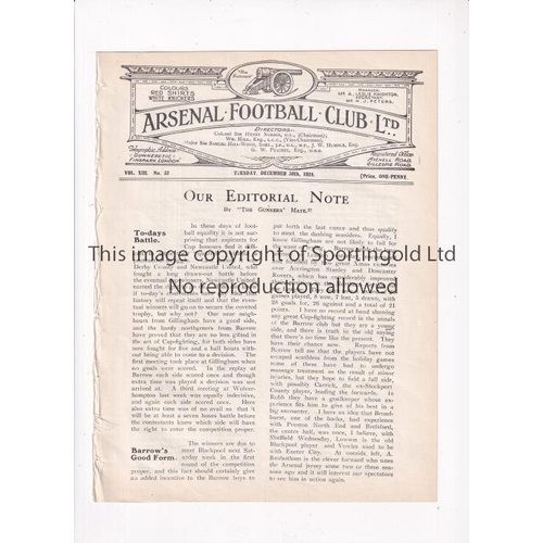 258 - NEUTRAL AT ARSENAL 1924 / GILLINGHAM V BARROW      Programme for the F.A. Cup tie at Highbury 30/12/... 