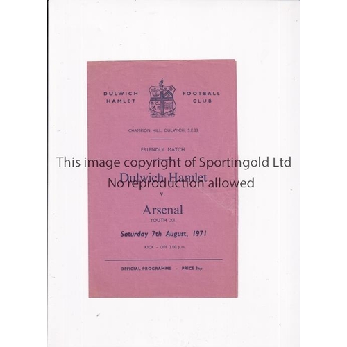 262 - ARSENAL      Programme for the away Friendly v Dulwich Hamlet 7/8/1971, minor repair.   Generally go... 