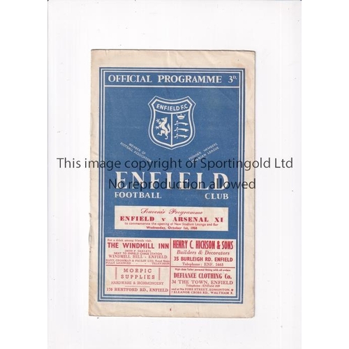 267 - ARSENAL      Programme for the away Friendly v Enfield 1/10/1958, tiny nick at the top.    Generally... 