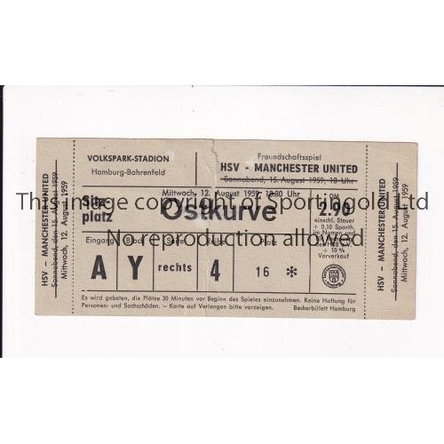 288 - 1959 HSV HAMBURG v MANCHESTER UNITED      Original unused match ticket Friendly played 12/8/1959 at ... 