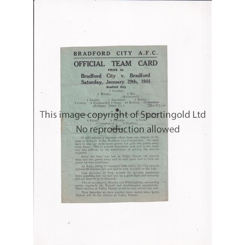 310 - BRADFORD CITY V BRADFORD PARK AVENUE 1944      Single card programme for the FL North Cup tie at Cit... 