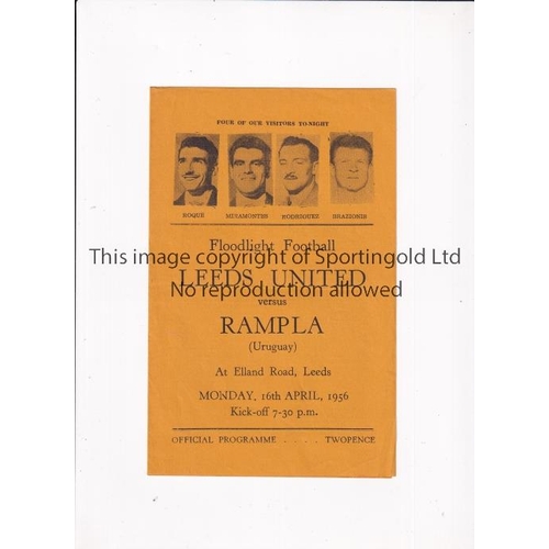 318 - LEEDS UNITED    Programme for the home Friendly v Rampla 16/4/1956, very slight horizontal crease.  ... 