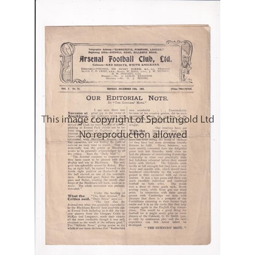 32 - ARSENAL      Programme for the home League match v Bolton Wanderers 12/12/1921, horizontal fold.    ... 