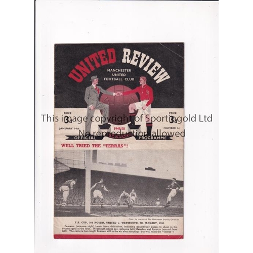 343 - MANCHESTER UNITED      Programme for the home League match v Chelsea 14/1/1950, very slightly crease... 