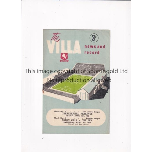 344 - CHELSEA     Programme for the away League match v Aston Villa 8/4/1950, slightly creased, team chang... 