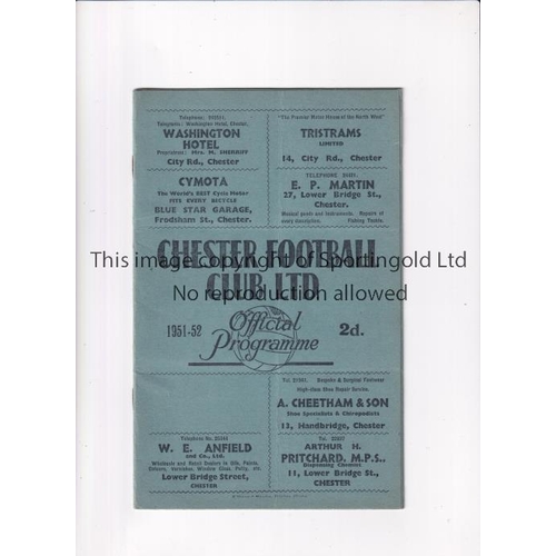 346 - CHELSEA     Programme for the away FA Cup tie v Chester 16/1/1952, slightly folded and scores entere... 