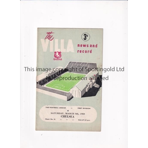 357 - CHELSEA     Programme for the away League match v Aston Villa 5/3/1955, slightly creased and team ch... 