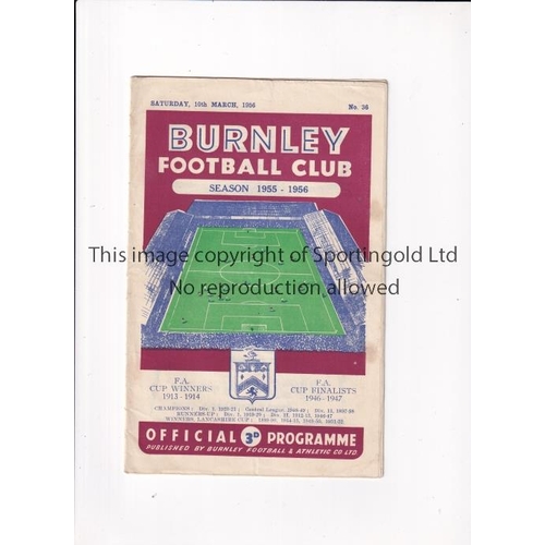 359 - CHELSEA     Programme for the away League match v Burnley 10/3/1956, slightly creased and staple rem... 